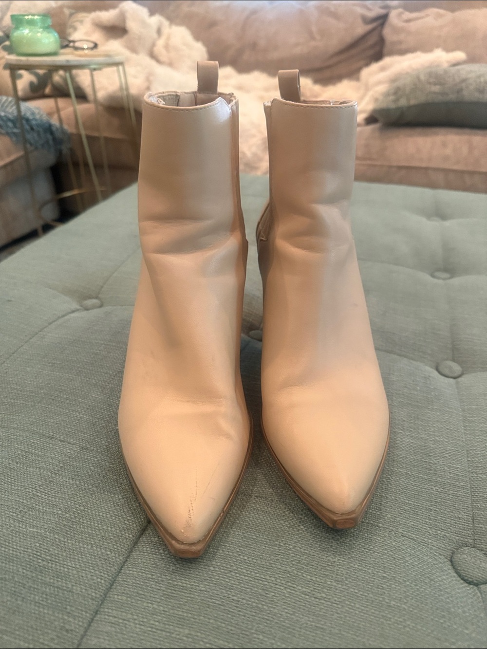 Women's Cream Pointed-Toe Ankle Boots